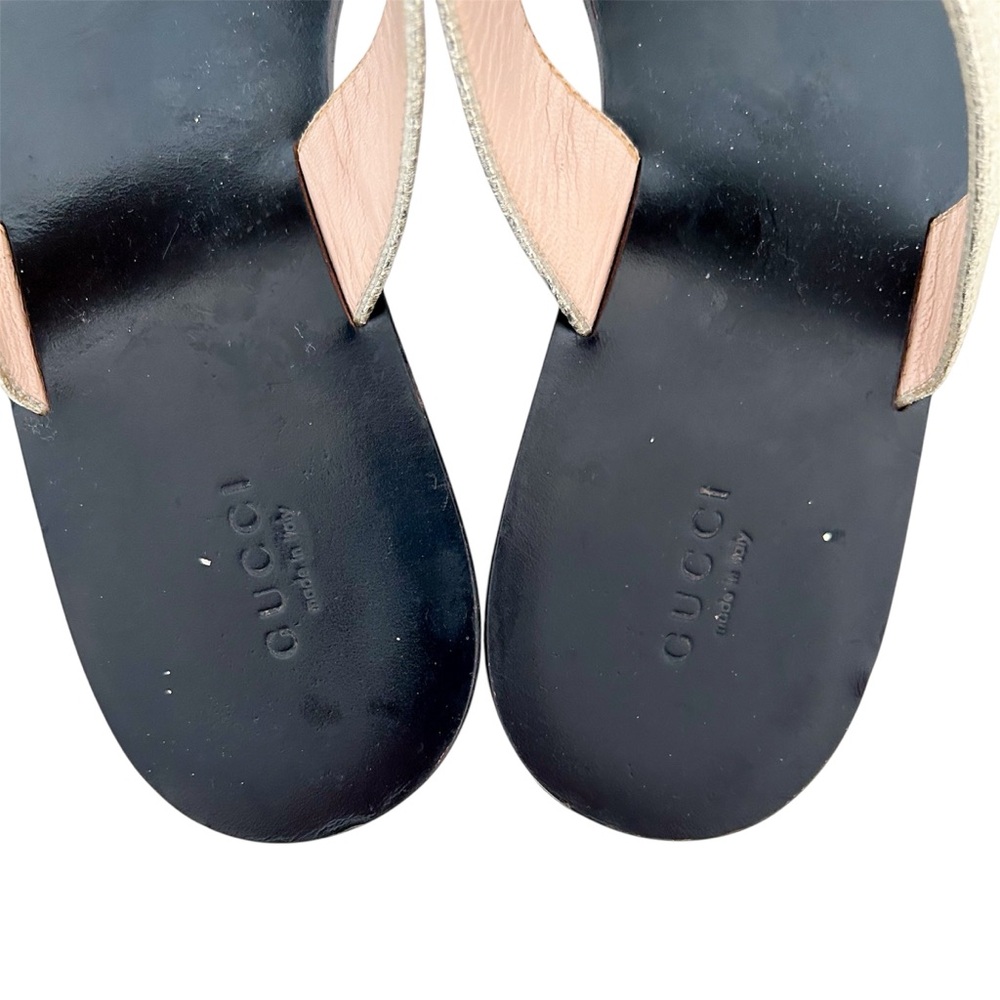 Gucci Marmont GG Thong Sandals EU 41 US 11 Gold Leather Slip On Flip Flop Flat - Picture 7 of 9